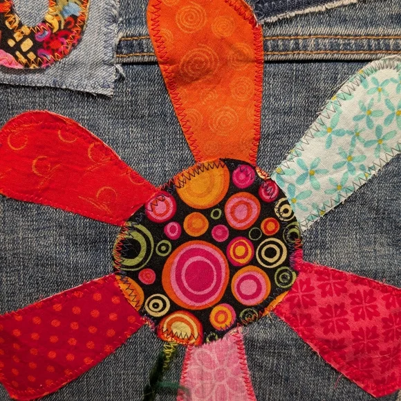 Up-cycled Wrangler Denim Jacket with Colorful Floral Embroidery - Picture 6 of 7